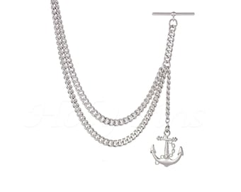 Peaky Blinders Silver Colour Single Albert Pocket Watch Chain With Anchor Pendant 006-S