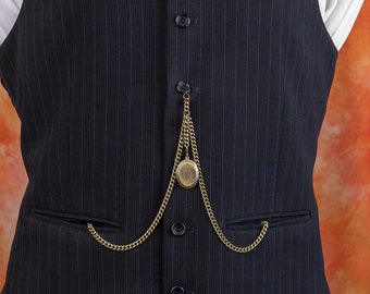 Handgefertigt in Großbritannien Bronze Farbe Double Albert Taschenuhr Fob Kette mit Medaillon Anhänger