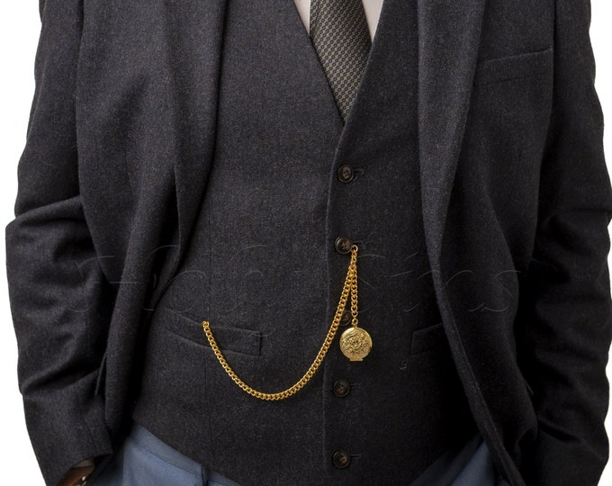 Catena Da Orologio Doppia Albert Con Moneta Threepence Giorgio VI – Colore Oro – HOTHAZE GEMS - Foto 3