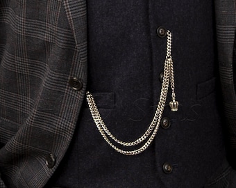 Peaky Blinders Silver Colour Single Albert Pocket Watch Chain With Crown Pendant 004-S