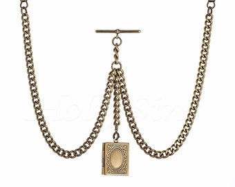 Handgemachte Bronze Farbe Double Albert Taschenuhr Fob Kette mit Medaillon Anhänger