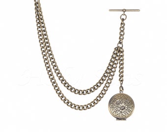 Bronze Albert Pocket Watch Fob Chain with locket pendant