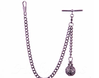 Black Gunmetal Colour Single Albert Pocket Watch Chain With Pendant 174