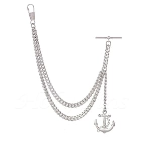 Peaky Blinders Silver Colour Single Albert Pocket Watch Chain With Anchor Pendant 006-S