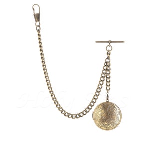 Chaîne de gousset pour montre de poche Albert en bronze faite main avec pendentif médaillon