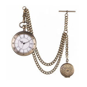 Antique Design Bronze Quartz  Pocket Watch with Albert Pocket Chain