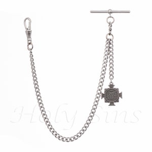 Silver Colour Single Albert Pocket Watch Chain with Pendant 001