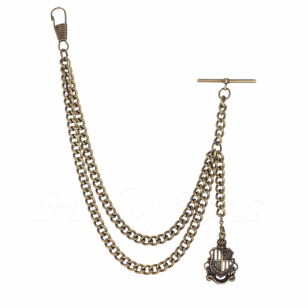 Bronze Albert Pocket Watch Fob Chain With Pendant Etsy