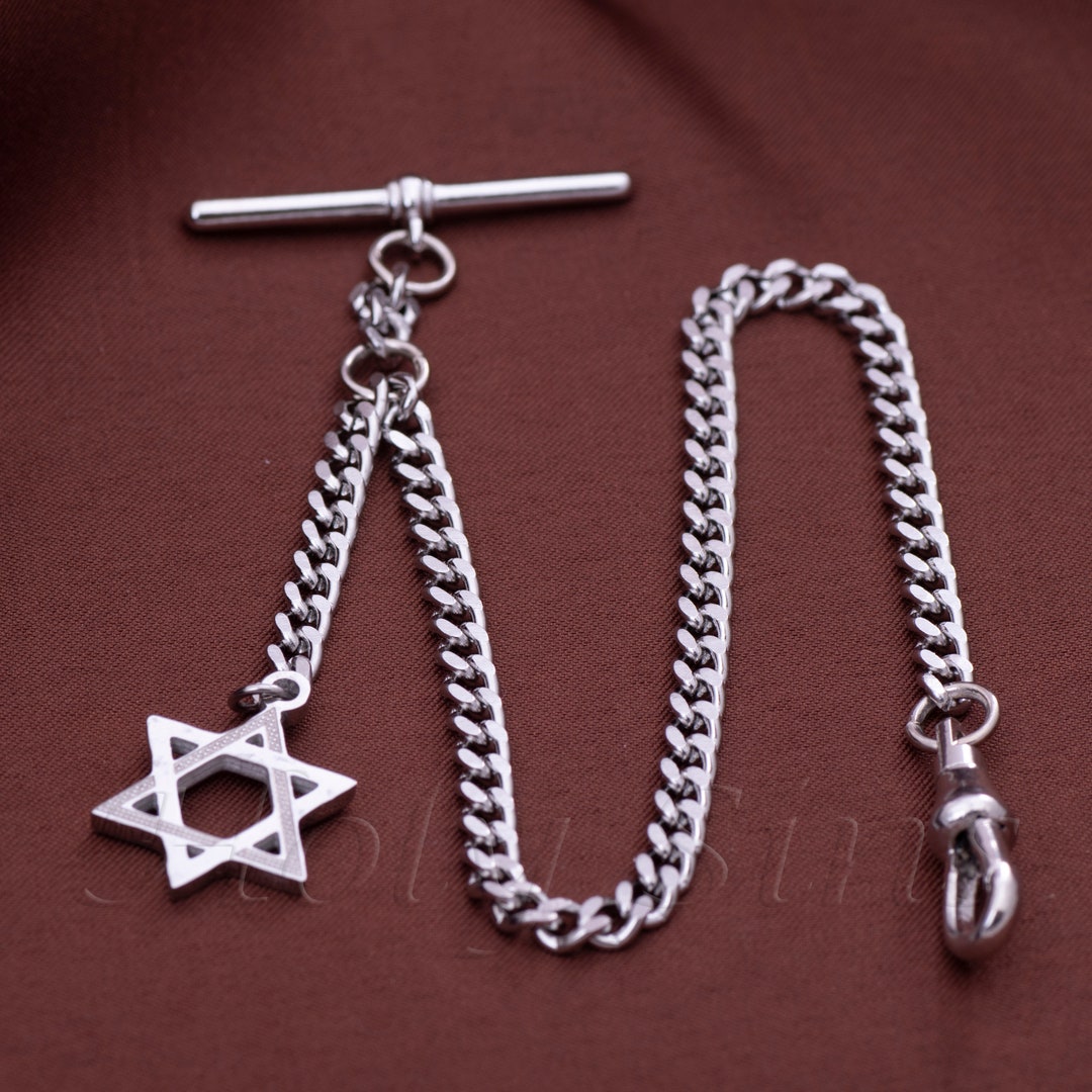 Silver Colour Single Albert Pocket Watch Chain With Pendant 199 - Etsy