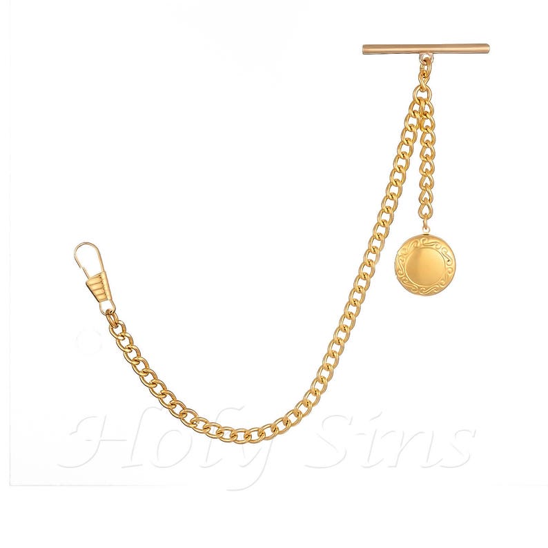 Gold Colour Single Albert Pocket Watch Chain With Locket 130 Etsy
