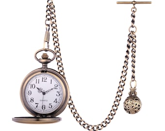 Nuovo Bronzo Colore Albert Orologio da Tasca Catena Con Ciondolo