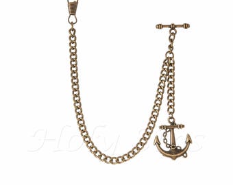 Bronze Colour Single Albert Pocket Watch Chain Anchor Pendant 062