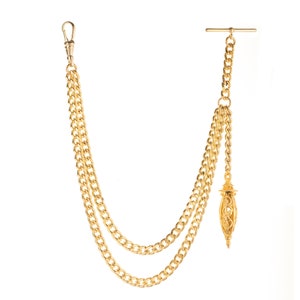 New Gold  Colour Single Albert Pocket Watch Chain With Hollow Pendant 001-G