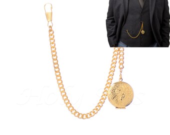 Catena Per Orologio Da Tasca Albert In Ottone - Realizzata A Mano UK, Con Ciondolo Medaglione - Foto 4