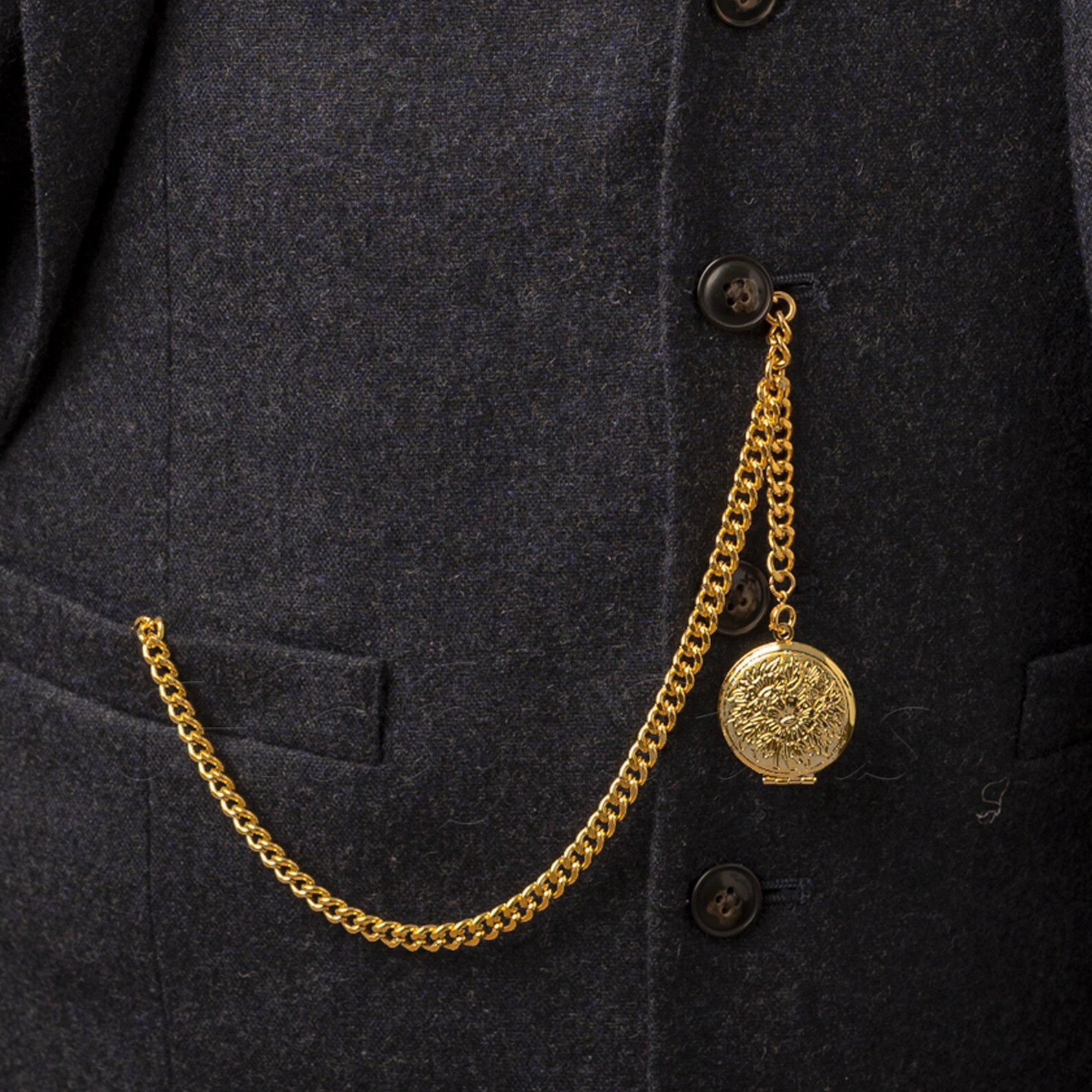 Gold Colour Single Albert Pocket Watch Chain With Locket - Etsy