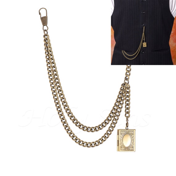 Catena Per Orologio Da Tasca Albert - Doppio Colore Bronzo, Con Ciondolo Medaglione 010B - Foto 7