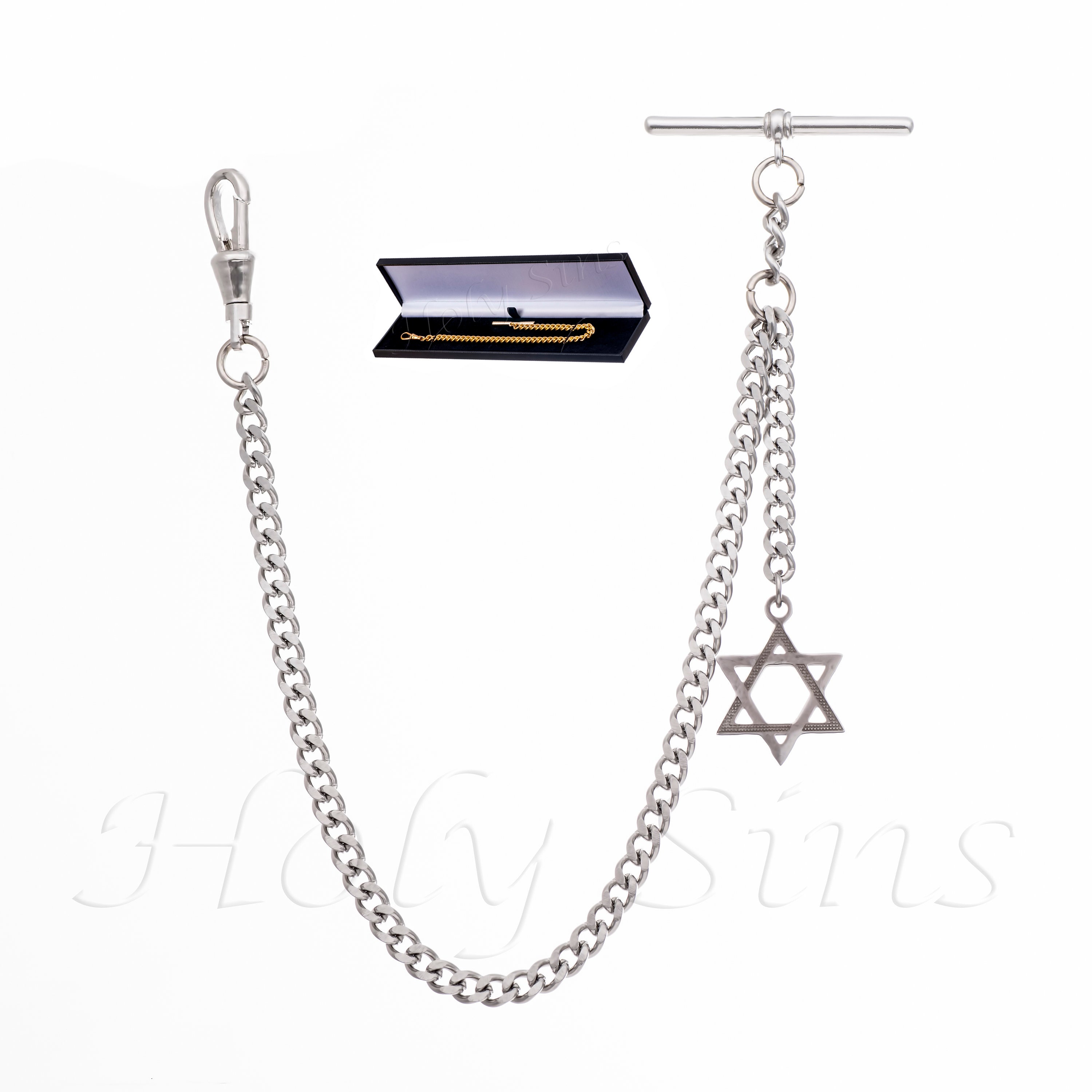 Silver Colour Single Albert Pocket Watch Chain With Pendant 199 - Etsy