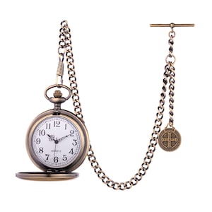 Quartz Pocket Watch  Antique Design Bronze Colour  With Customizable Albert Fob Chain
