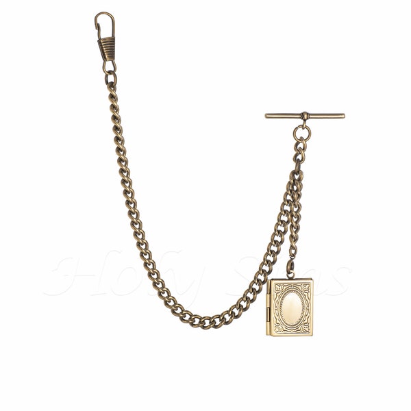 Bronze Albert Pocket Watch Fob Chain with  Locket pendant