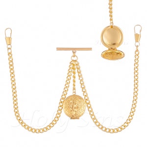 Peaky Blinders Double Albert Gold Colour Pocket Watch Fob Chain With  Locket 051