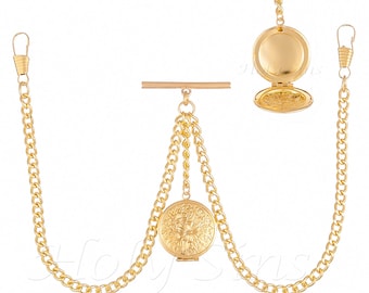 Peaky Blinders Double Albert Gold Colour Pocket Watch Fob Chain With  Locket 051