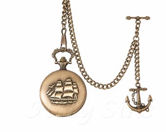 Antique Design Quartz Pocket Watch With Albert Fob Chain
