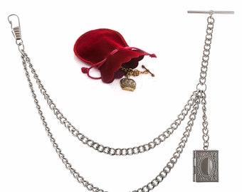 Brand New Silver Colour Single Albert Pocket Watch Chain With