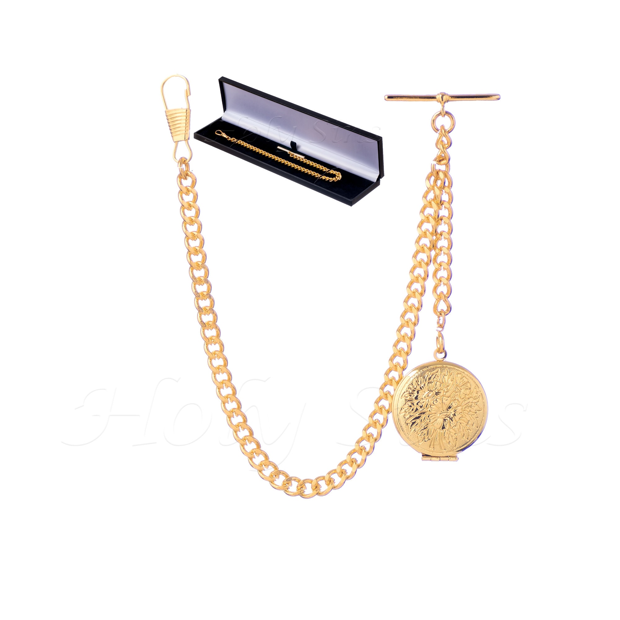 New Gold Colour Single Albert Pocket Watch Chain With Locket