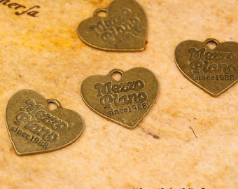 2,5 or 10 Pieces "Mezzo Piano" Antique Vintage Style Bronze Heart Charms Pendant 002