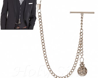 Chaîne de montre de poche Albert simple de couleur argentée avec pendentif 001