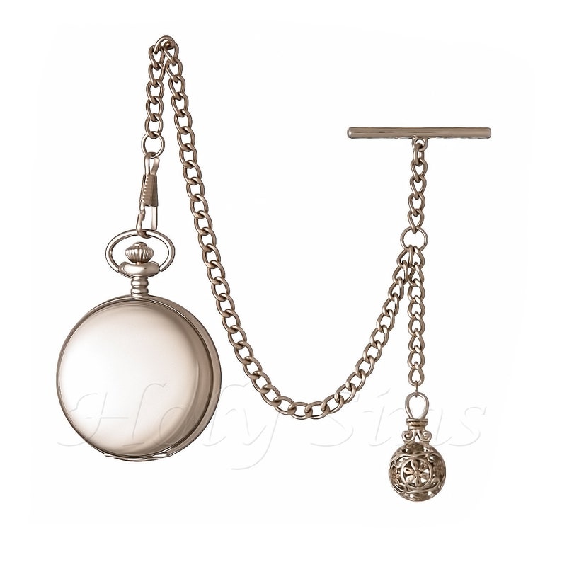 Handmade in the UK Silver Colour Quartz Pocket Watch with Pocket Chain zdjęcie 1