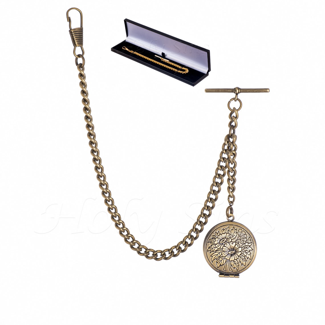 Bronze Albert Pocket Watch Fob Chain With Locket Pendant 030B Etsy