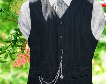 Brand New Silver Colour Single Albert Pocket Watch Chain With Pendant 143