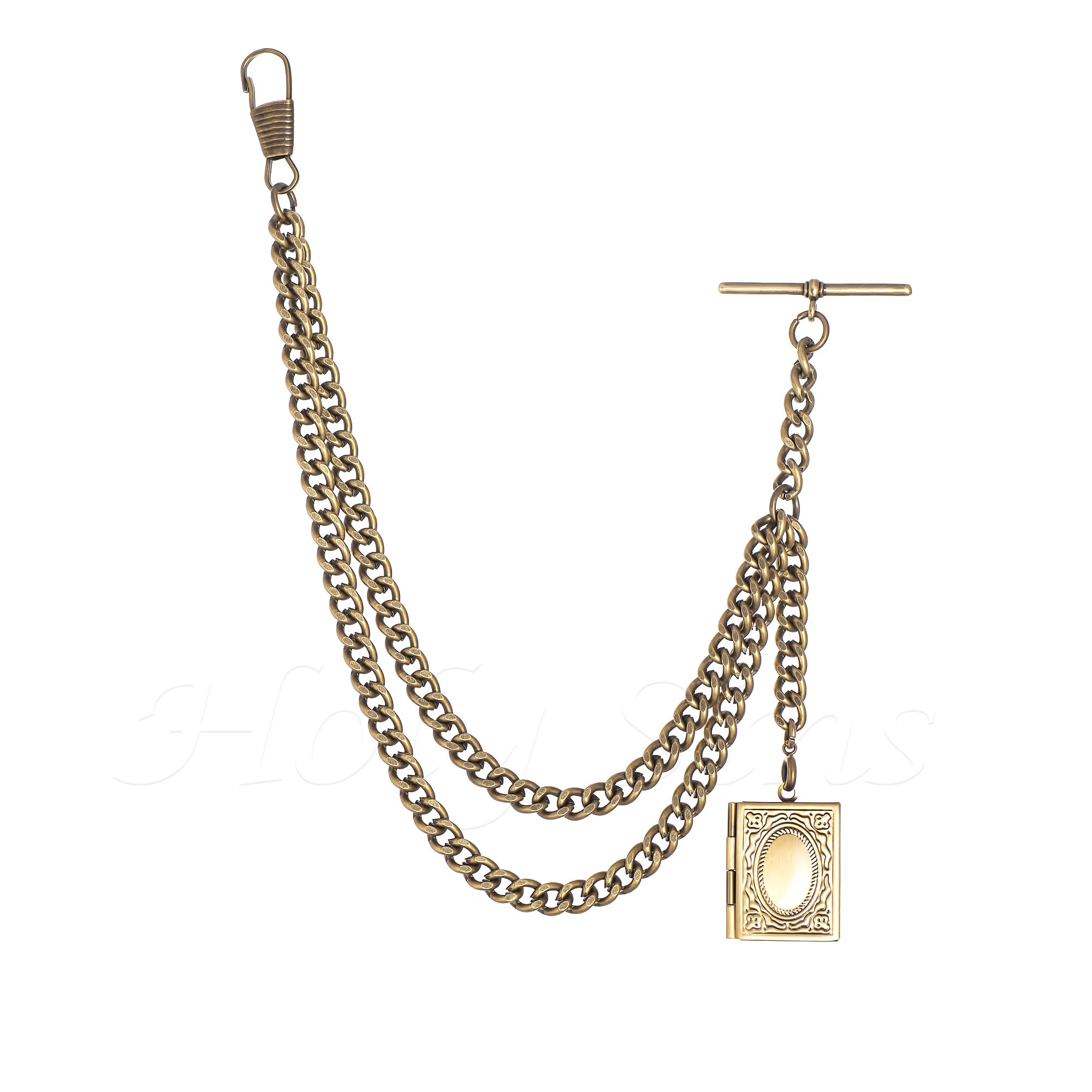 Catena Per Orologio Da Tasca Albert In Ottone - Realizzata A Mano UK, Con Ciondolo Medaglione - Foto 3