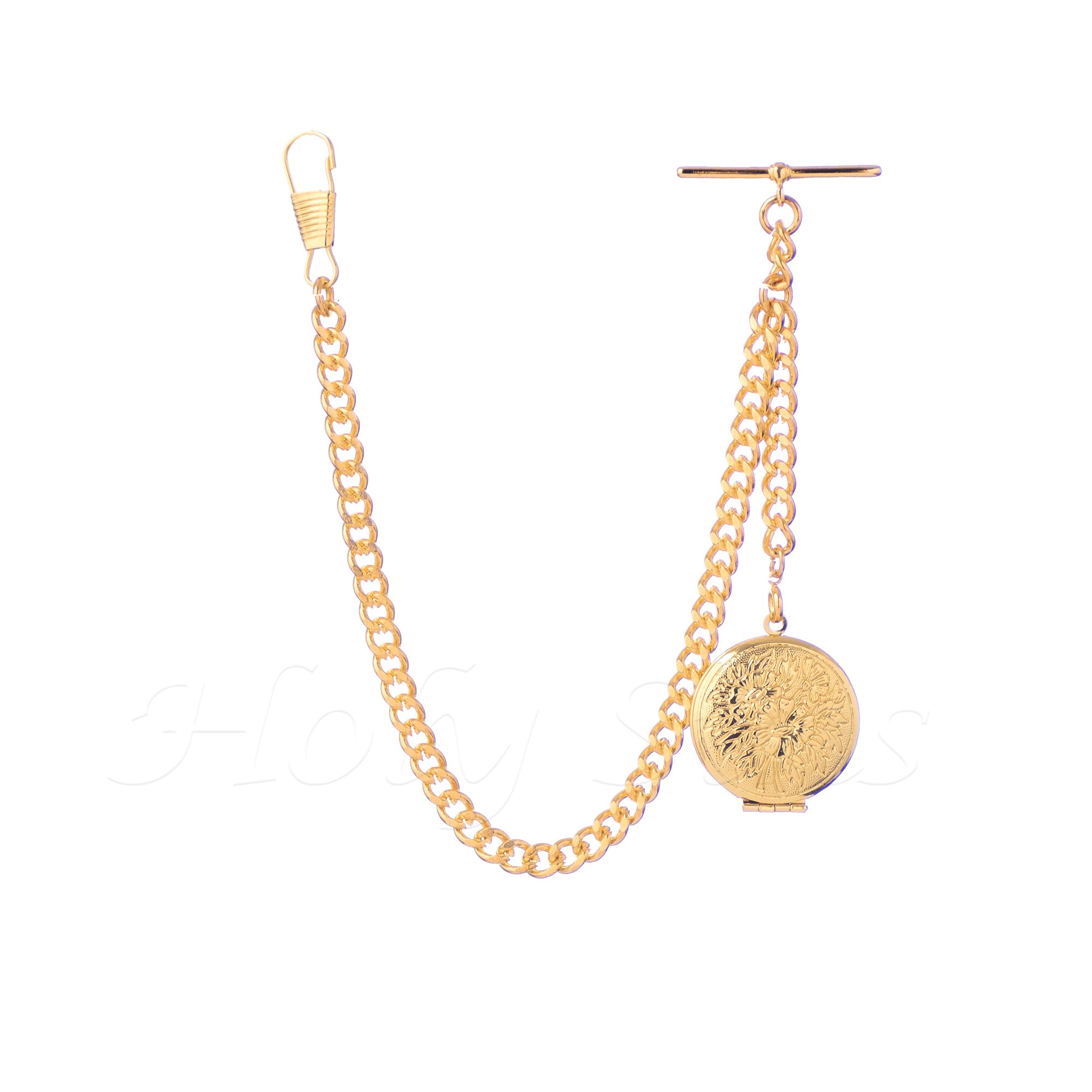 New Gold Colour Single Albert Pocket Watch Chain With Locket Pendant ...