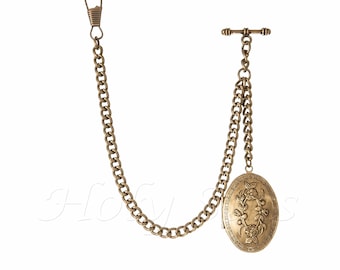 Handgemaakte Peaky Blinders bronskleurige enkele Albert zakhorlogeketting met medaillon