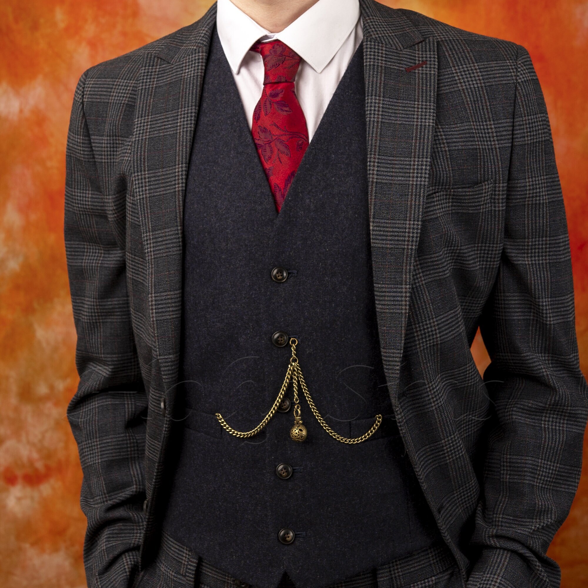 Handgemaakte bronskleurige dubbele Albert-zakhorlogeketting met hanger