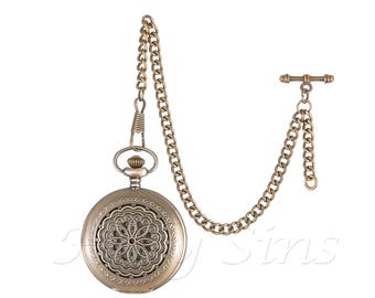 Antique Design Quartz Pocket Watch With Albert Fob Chain