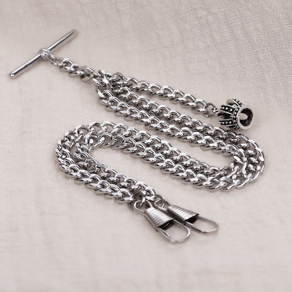 Peaky Blinders Double Albert Silver Colour Pocket Watch Fob Chain