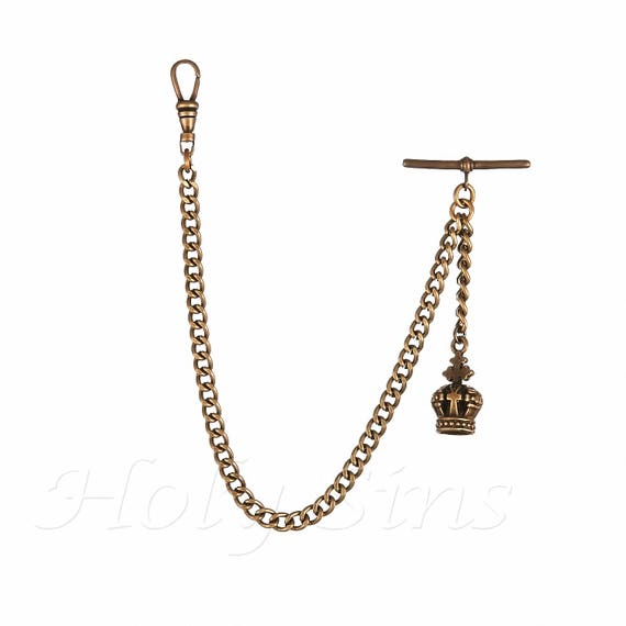 Handmade Bronze Colour Single Albert Pocket Watch Chain With Crown