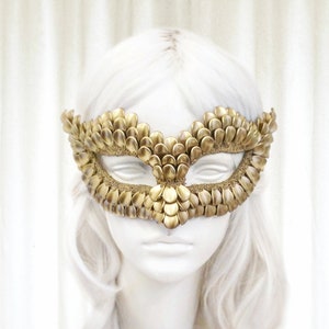 Gold Masquerade Mask With Dragon Scales Metallic Gold Venetian Mask Gold Masquerade Ball Mask image 3