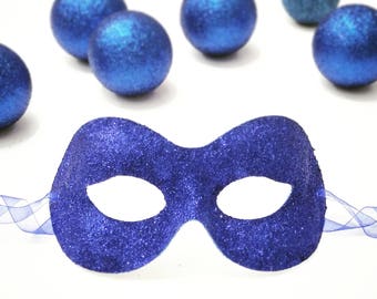 Glitter Royal Blue Masquerade Mask  -  Shimmering Blue Venetian Style Mardi Gras Mask - For Masquerade Ball, Prom, Costume Party, Wedding