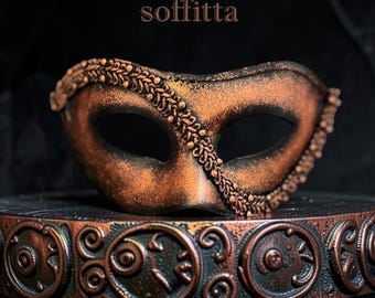 Handpainted Metallic Copper / Bronze Masquerade Mask - Copper Venetian Mask With Studs - Masquerade Ball Mask For Men