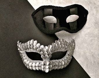 Silver And Black Couples Masquerade Mask - Embellished Masquerade Ball Mask For Women And Men - Bride And Groom's Mask