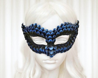 Blue & Black Masquerade Mask With Dragon Scales -  Antiqued Blue Venetian Mask - Antiqued Blue Masquerade Ball Mask