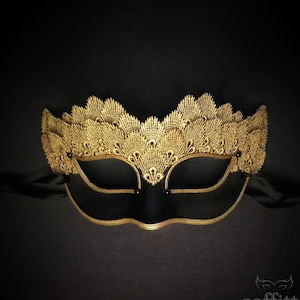 Black & Gold Lace Masquerade Mask - Venetian Style Halloween Mask With Embroidery - For Masquerade Ball, Prom, Costume Party, Wedding