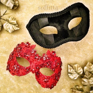 Red And Black Couples Masquerade Mask - Embellished Masquerade Ball Mask For Women And Men - Bride And Groom&#39;s Mask
