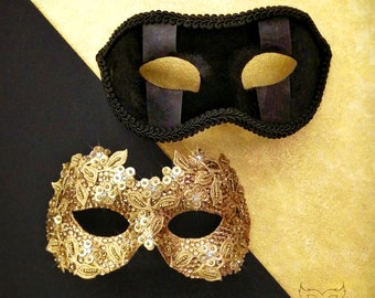 Gold And Black Couples Masquerade Mask - Embellished Masquerade Ball Mask For Women And Men - Bride And Groom&#39;s Mask