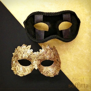 Gold And Black Couples Masquerade Mask - Embellished Masquerade Ball Mask For Women And Men - Bride And Groom&#39;s Mask