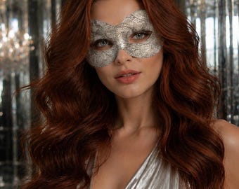 Silver Lace Masquerade Mask – Venetian Style Prom Costume Accessory